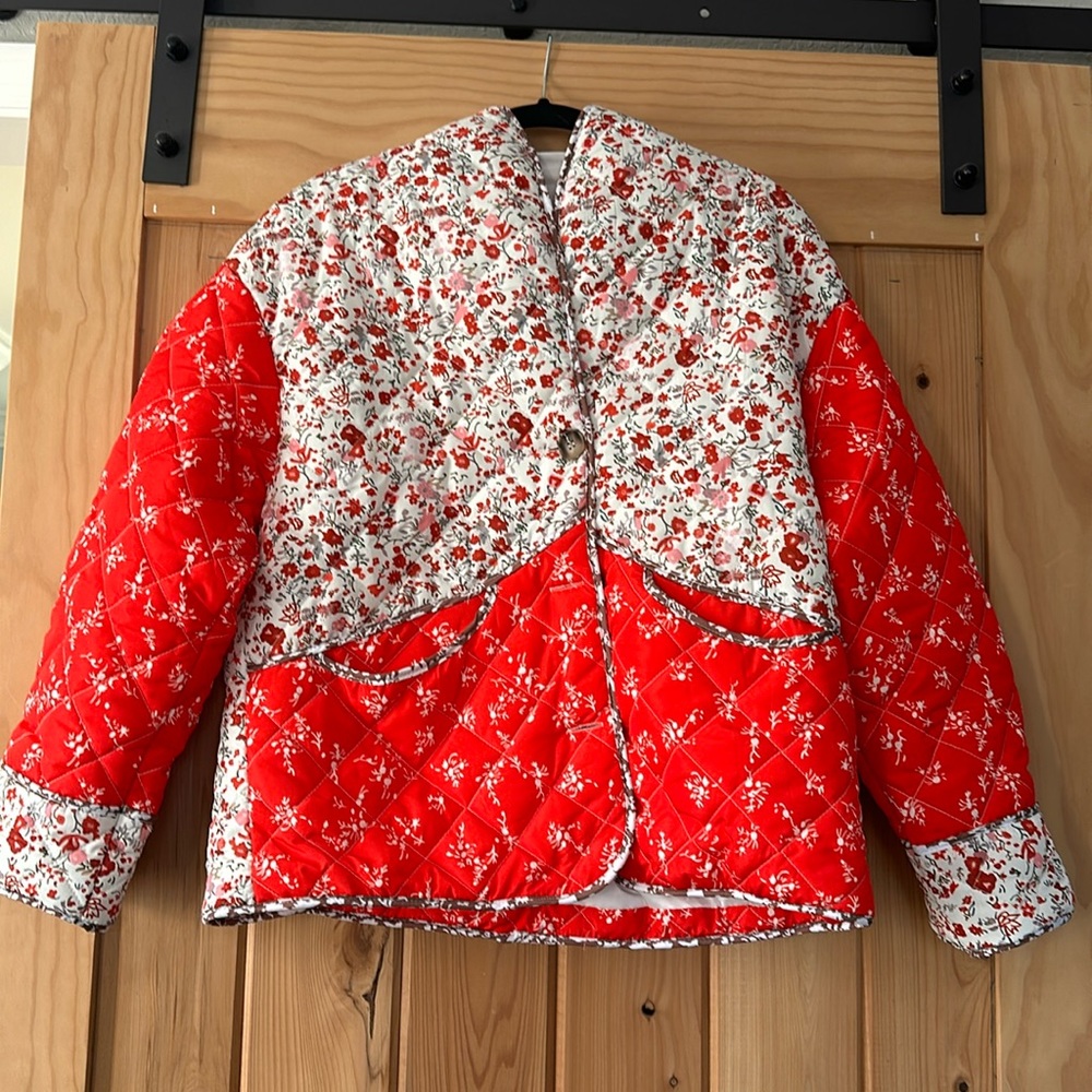 Floral Patchwork Quilted-looking Lined Puffer Jacket